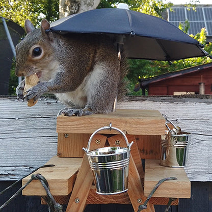PeanuTable - Handmade Wooden Squirrel Feeder Picnic Bench with Mini Umbrella & Mini Buckets