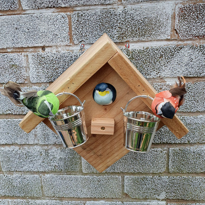BirdyBnb - Handmade Wooden Birdhouse & Bird Feeder with Mini Buckets
