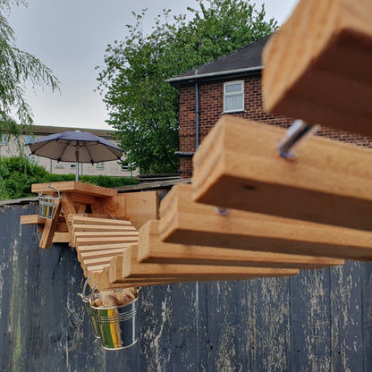NuttyRoad - Handmade Wooden Squirrel Bridge Feeder with Mini Buckets