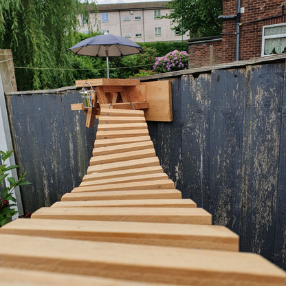 NuttyRoad - Handmade Wooden Squirrel Bridge Feeder with Mini Buckets