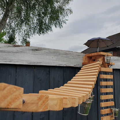 NuttyRoad - Handmade Wooden Squirrel Bridge Feeder with Mini Buckets