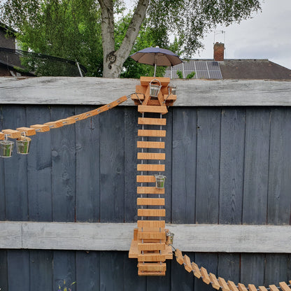 NuttyRoad - Handmade Wooden Squirrel Bridge Feeder with Mini Buckets