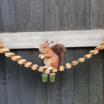 NuttyRoad - Handmade Wooden Squirrel Bridge Feeder with Mini Buckets