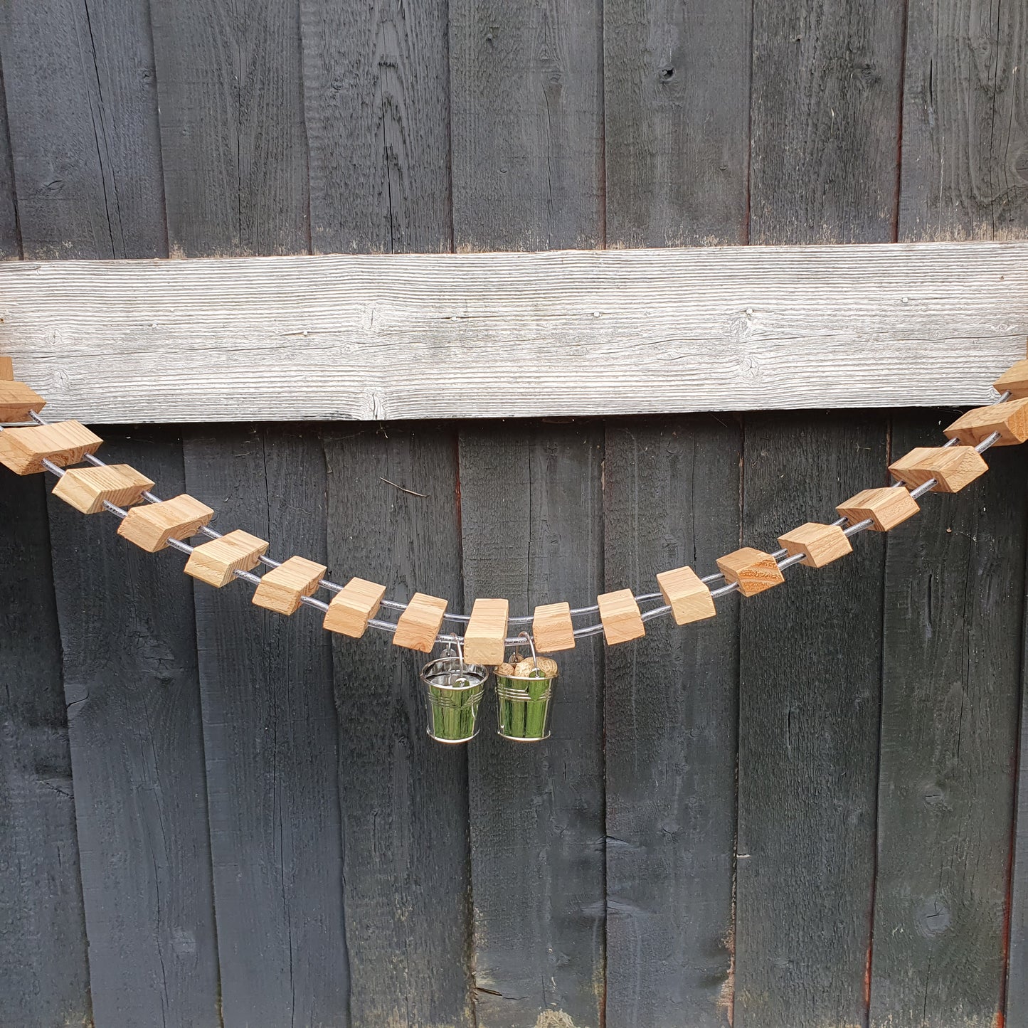 NuttyRoad - Handmade Wooden Squirrel Bridge Feeder with Mini Buckets